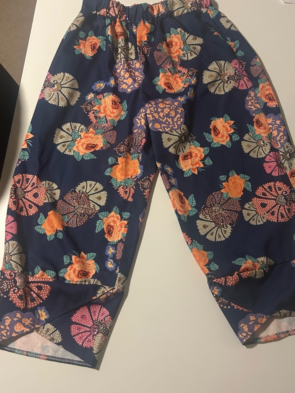 Navy Floral Wide-Leg Crop Pants